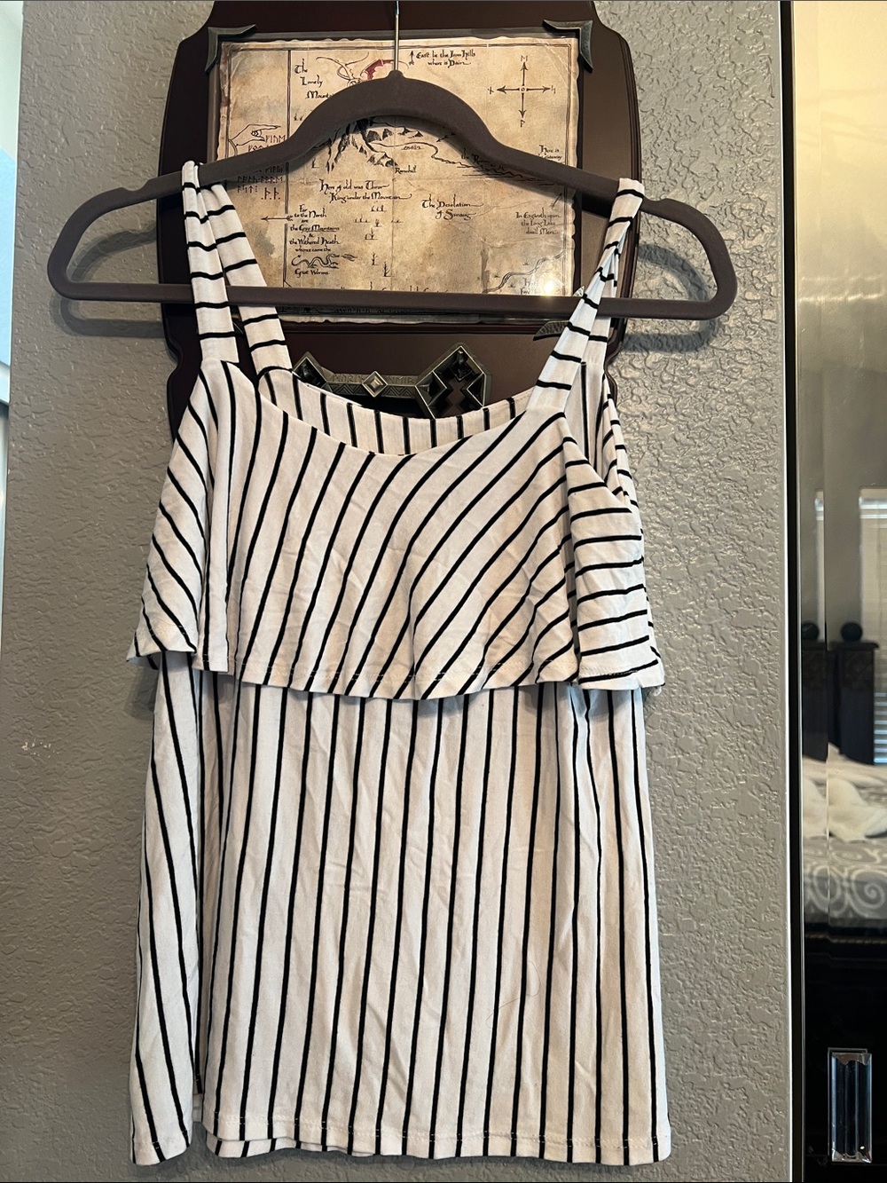 Striped Ruffle Tank Top in White and Black